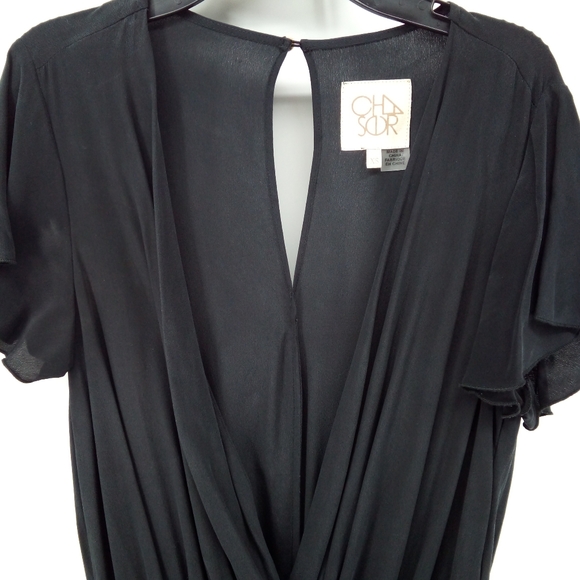 Chaser Black Silk Flouncy Surplice Romper Ruffle Feminine XS - Picture 9 of 13